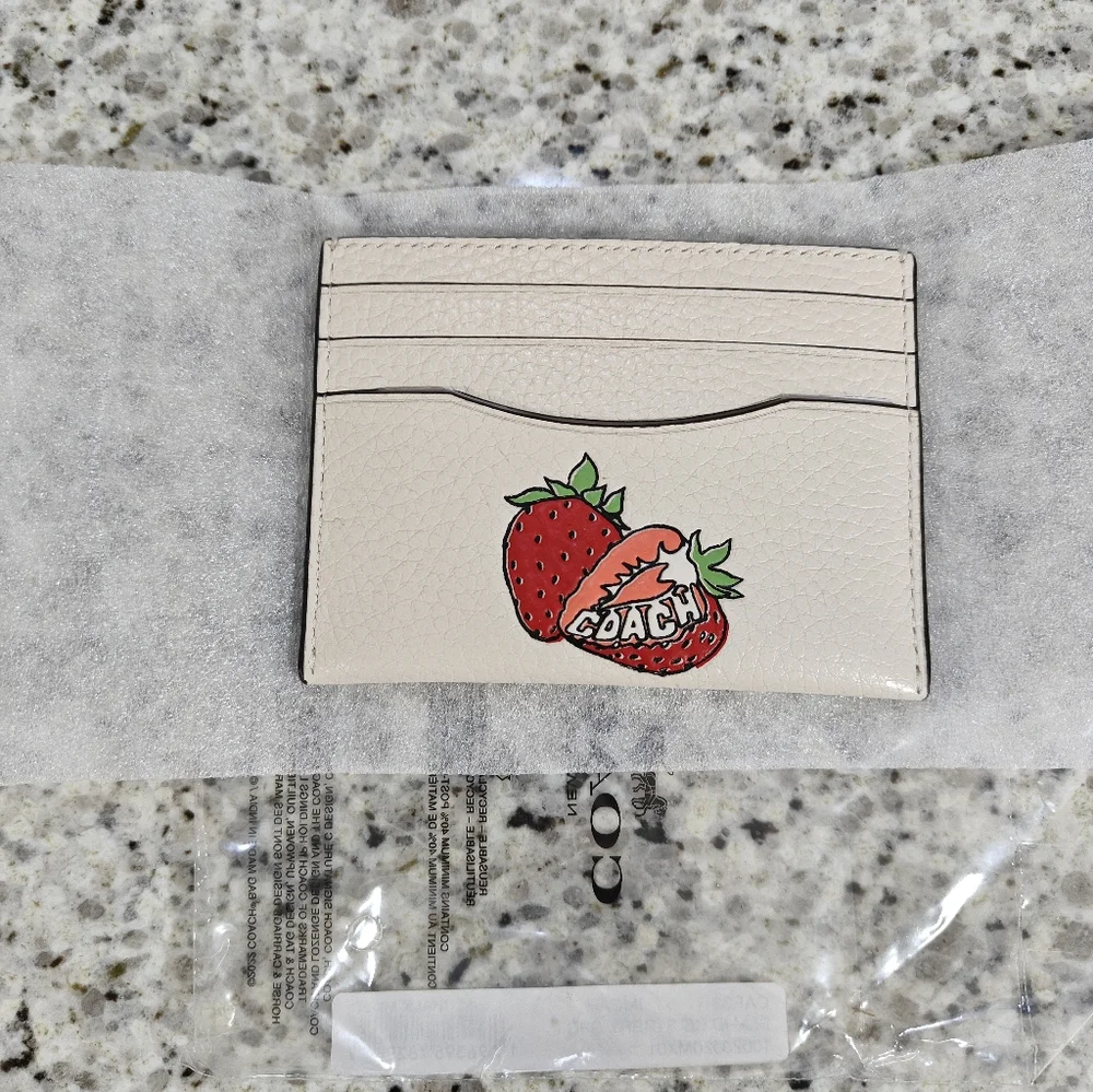 Coach Slim Id Card Case With Strawberry Graphic